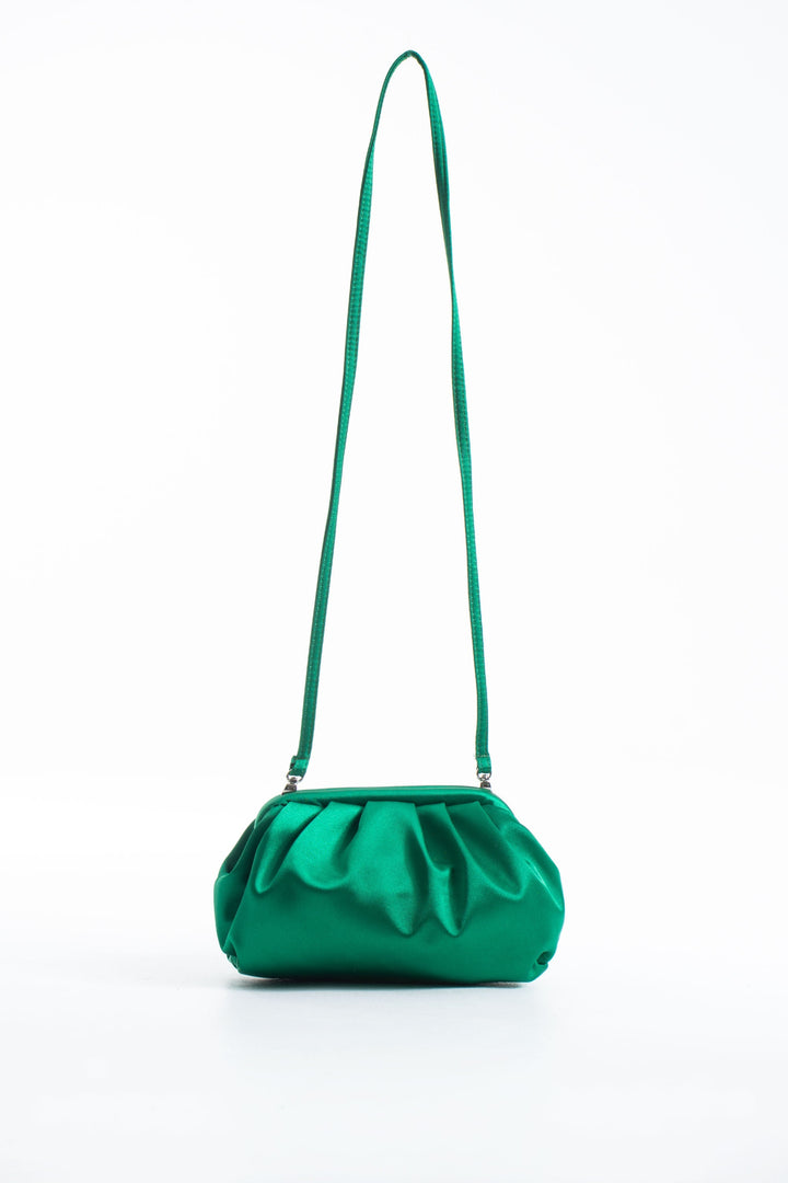 Satin Pouch Bag With Detachable Crossbody Strap - Green