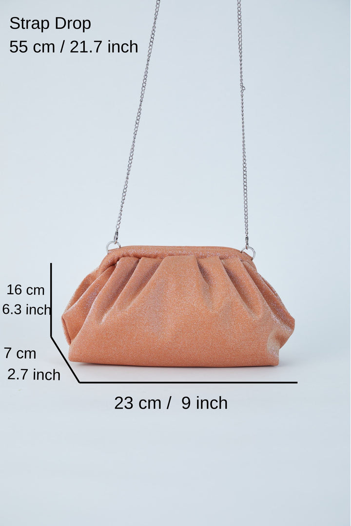 Shimmery Pouch Bag With Detachable Crossbody Strap - Pale Orange
