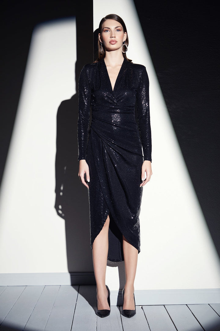 Glimmering Sequin Midi Dress in Black - jqwholesale.com