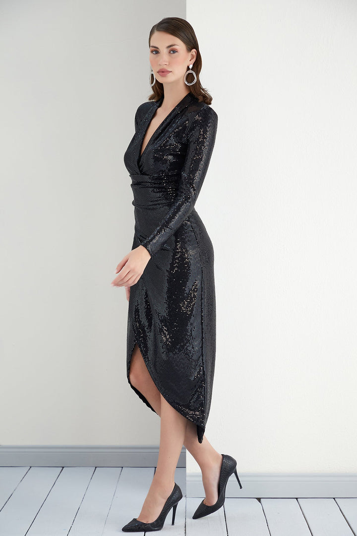 Glimmering Sequin Midi Dress in Black - jqwholesale.com