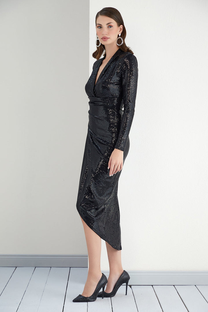 Glimmering Sequin Midi Dress in Black - jqwholesale.com