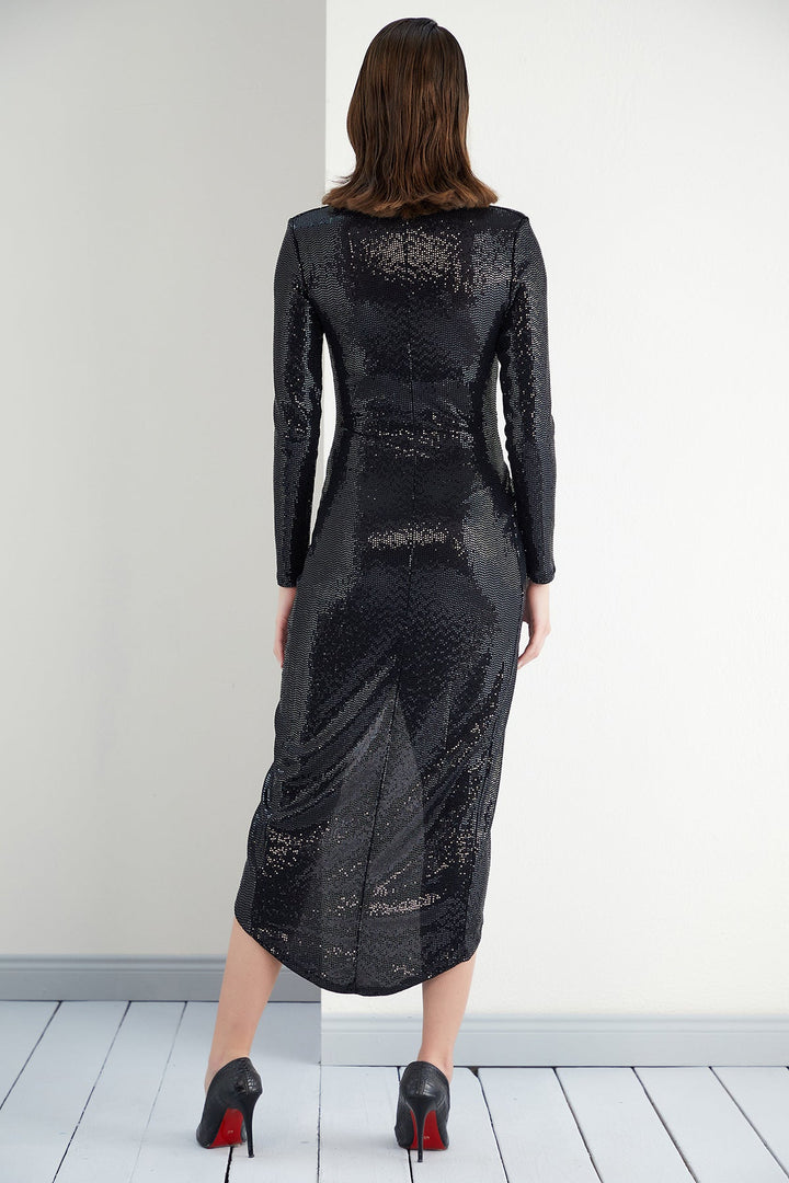 Glimmering Sequin Midi Dress in Black - jqwholesale.com