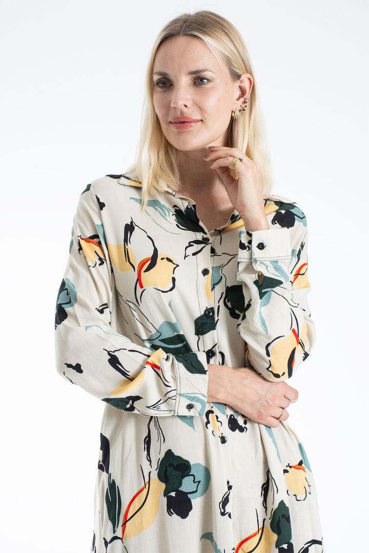 Womens Viscose Abstract Floral Maxi Shirt Dress