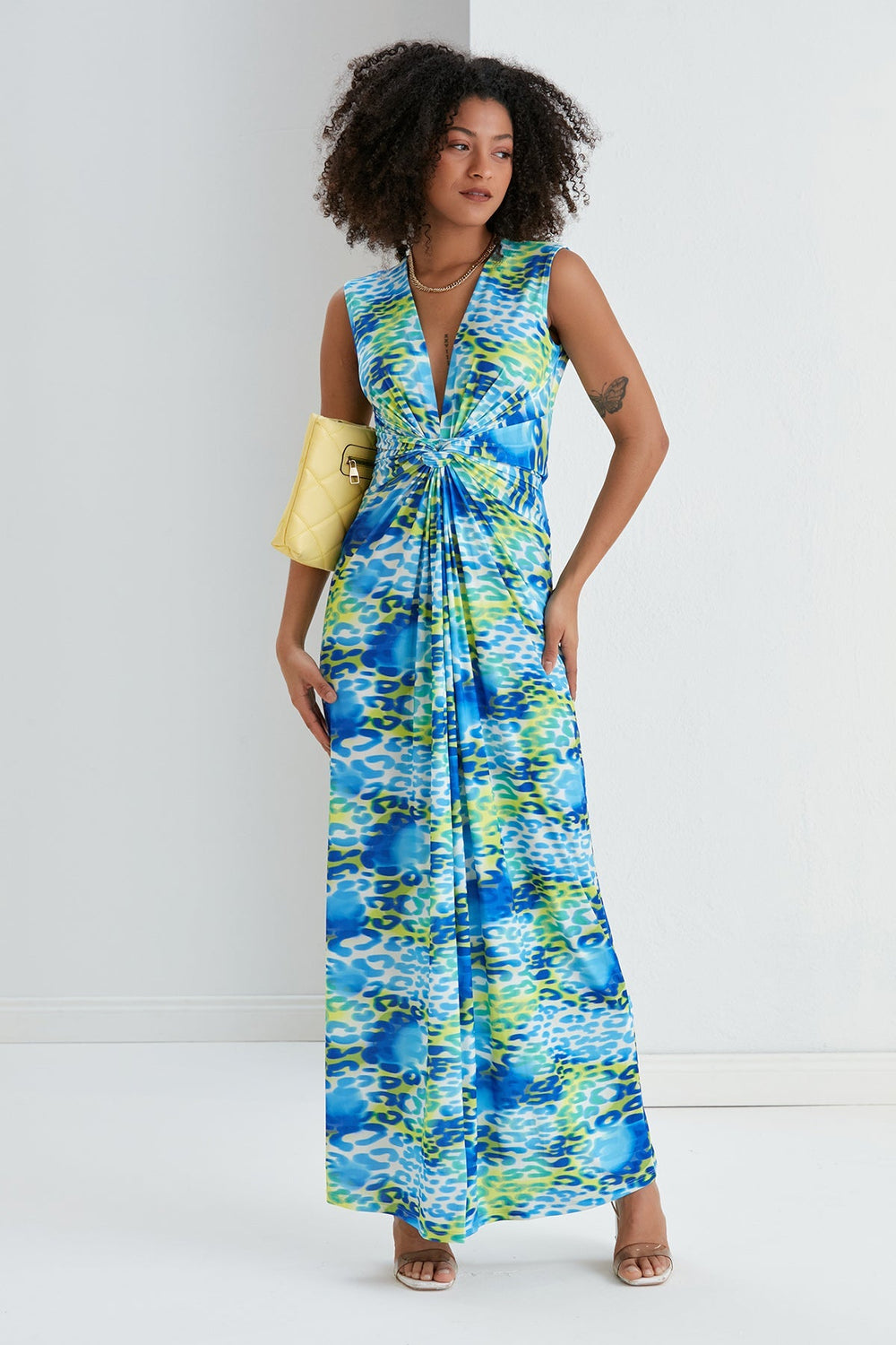 Ella Twist Maxi Dress in Blue Leopard Print - jqwholesale.com