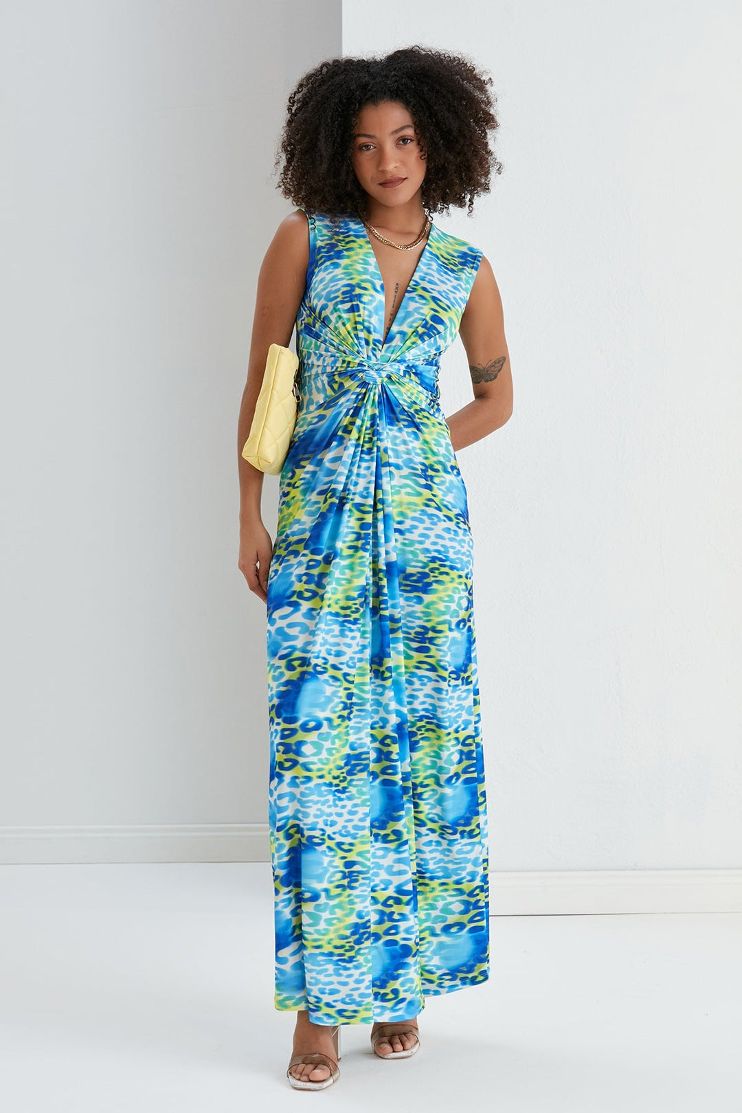 Ella Twist Maxi Dress in Blue Leopard Print - jqwholesale.com