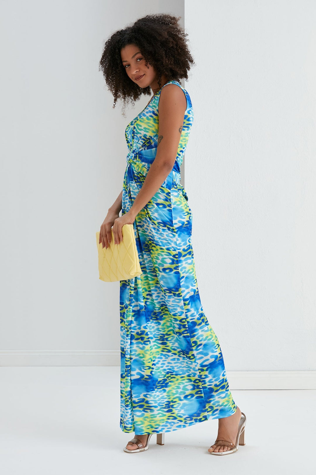 Ella Twist Maxi Dress in Blue Leopard Print - jqwholesale.com