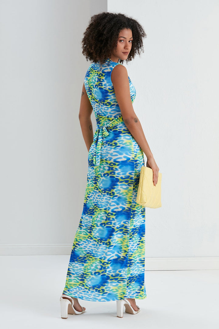 Ella Twist Maxi Dress in Blue Leopard Print - jqwholesale.com