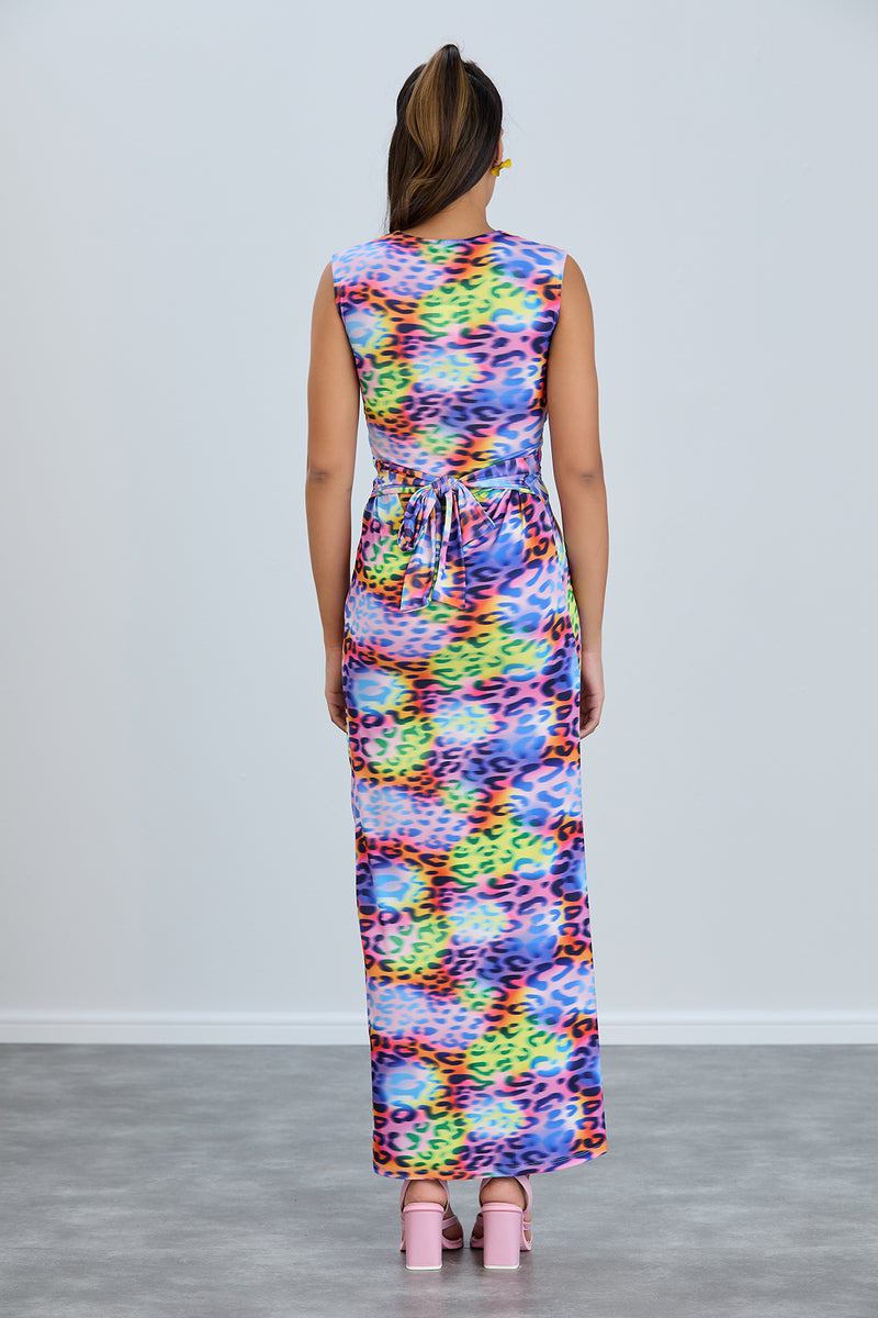 Ella Leopard Twist Maxi Dress in Multicolour - jqwholesale.com