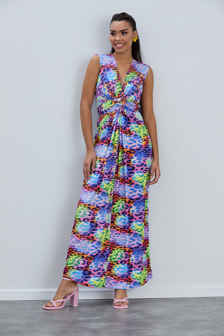 Ella Leopard Twist Maxi Dress in Multicolour - jqwholesale.com