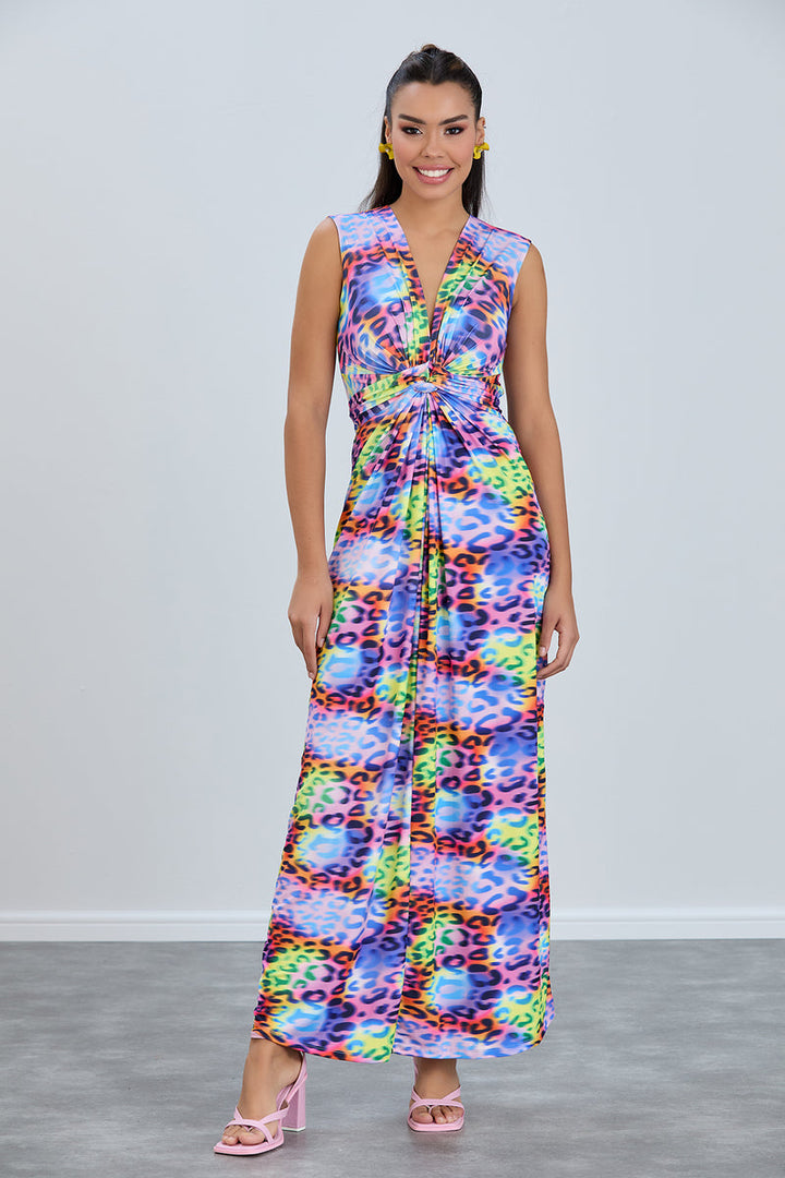 Ella Leopard Twist Maxi Dress in Multicolour - jqwholesale.com