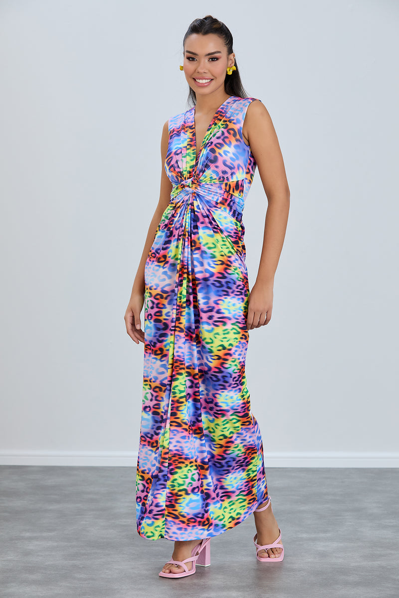 Ella Leopard Twist Maxi Dress in Multicolour - jqwholesale.com