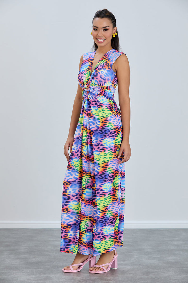 Ella Leopard Twist Maxi Dress in Multicolour - jqwholesale.com
