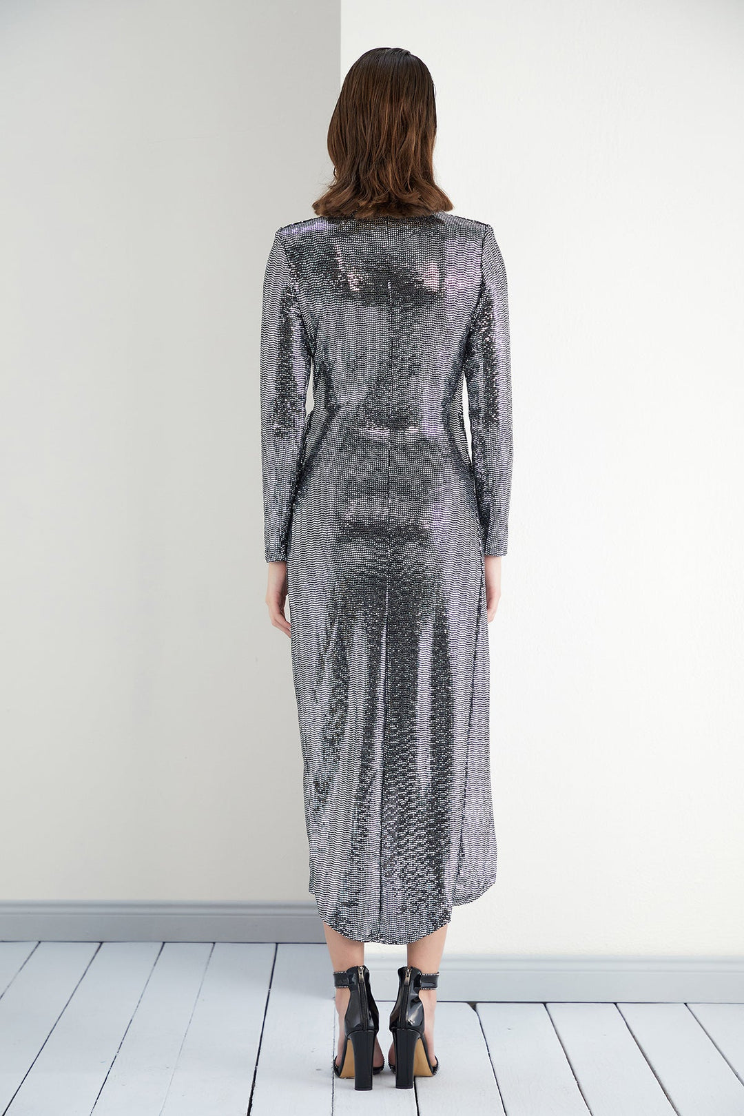 Silver Sequin Elegance Wrap Dress - jqwholesale.com