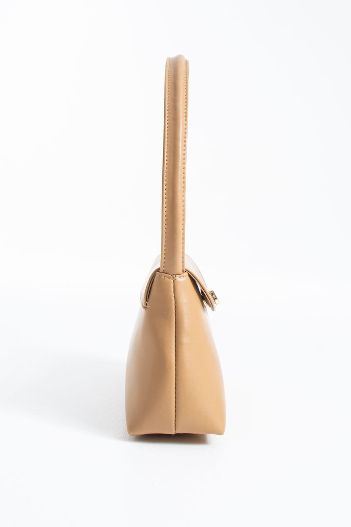 Pu Leather Flap Shoulder Bag - Nude