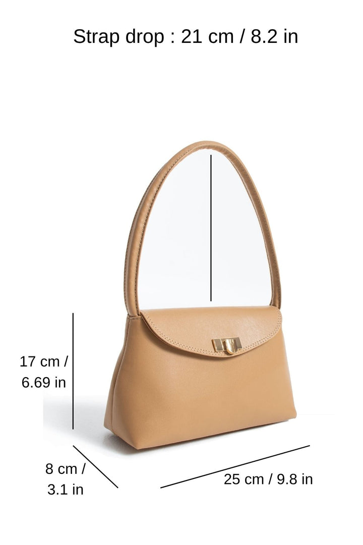 Pu Leather Flap Shoulder Bag - Nude