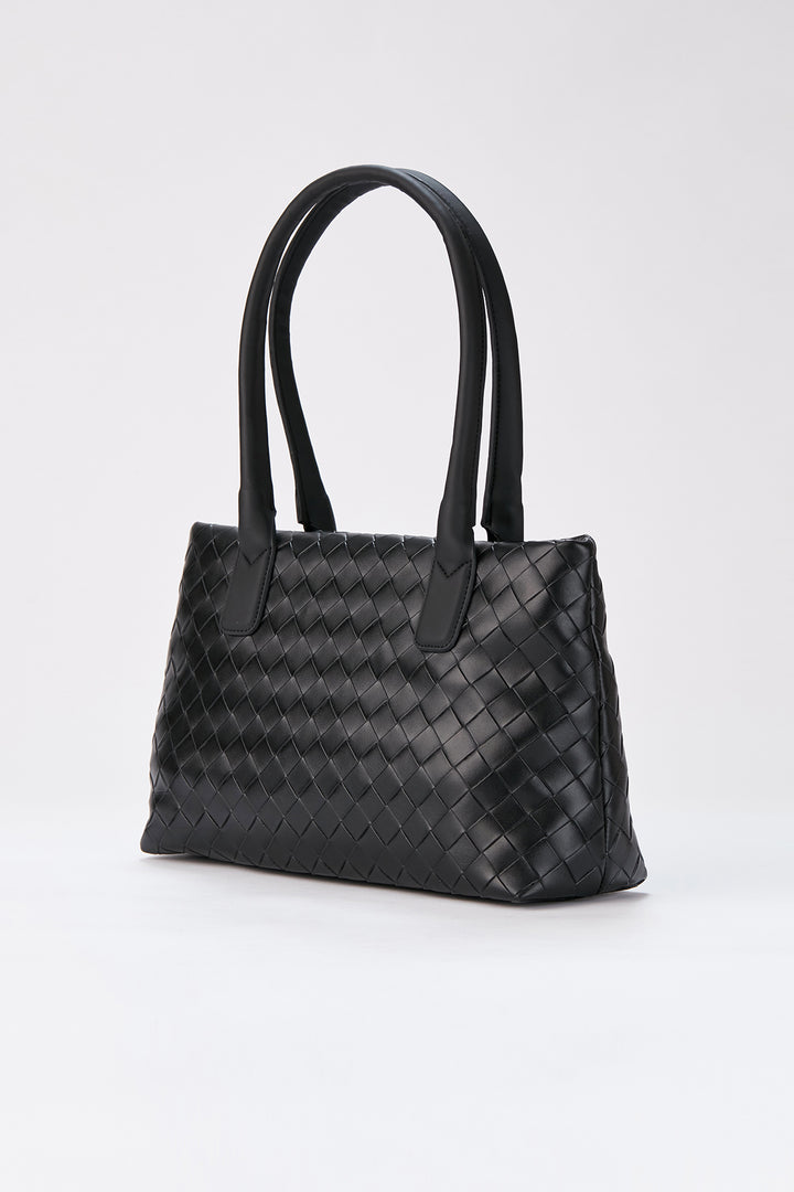 Braided Pu Leather Shoulder Bag - Black