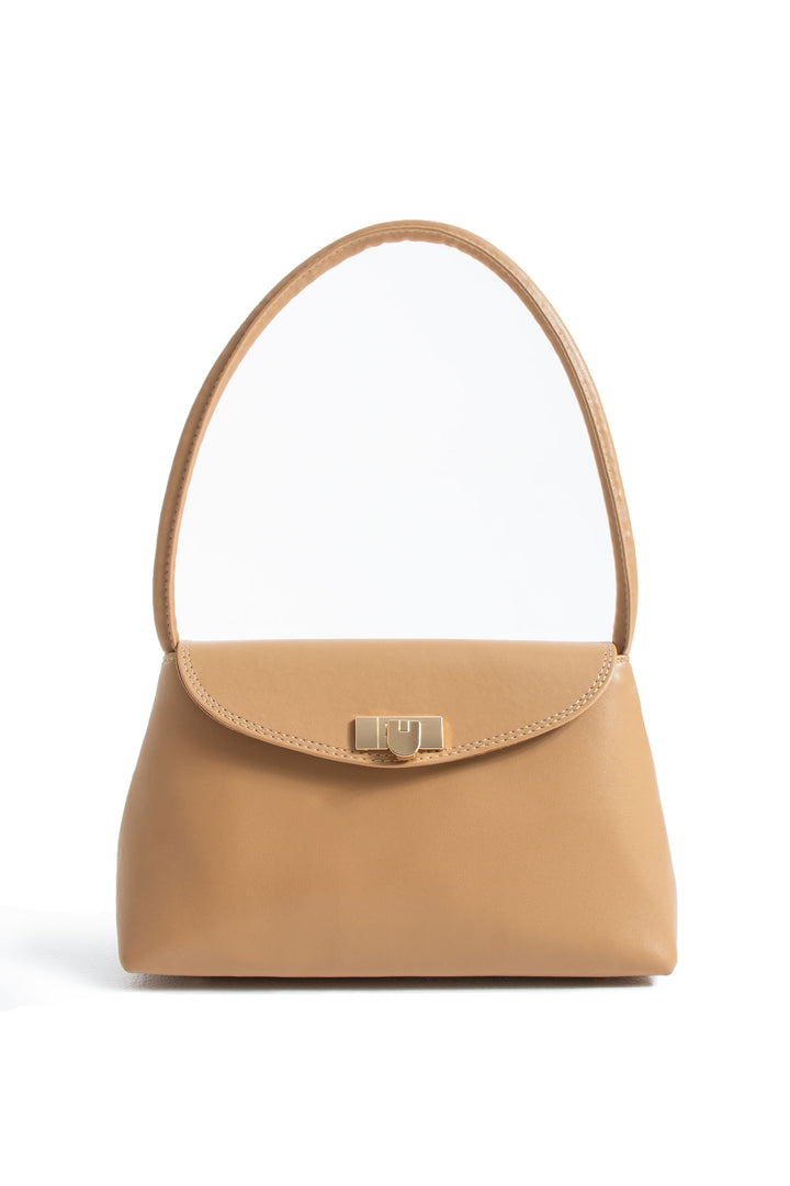 Pu Leather Flap Shoulder Bag - Nude
