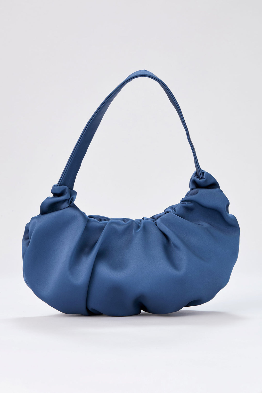 Pleated Satin Shoulder Bag - Blue