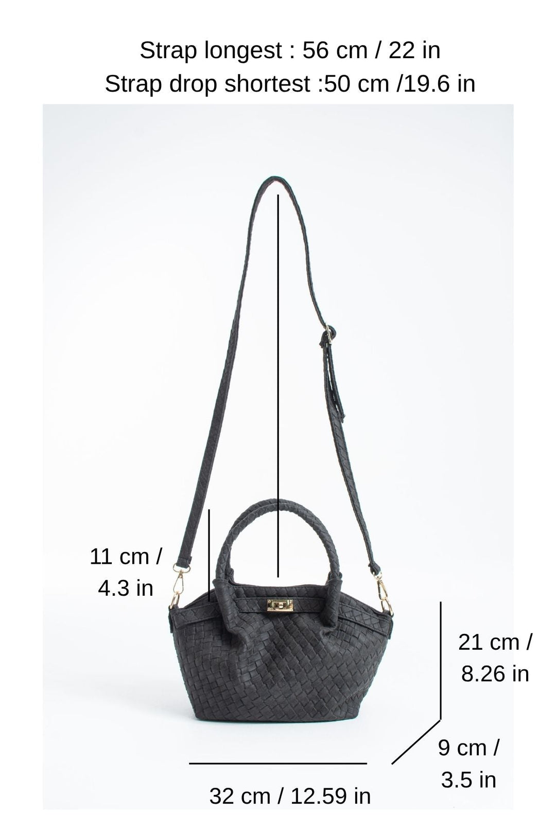 Pu Leather Top Handle Crossbody Bag with Twist Lock Detail - Black