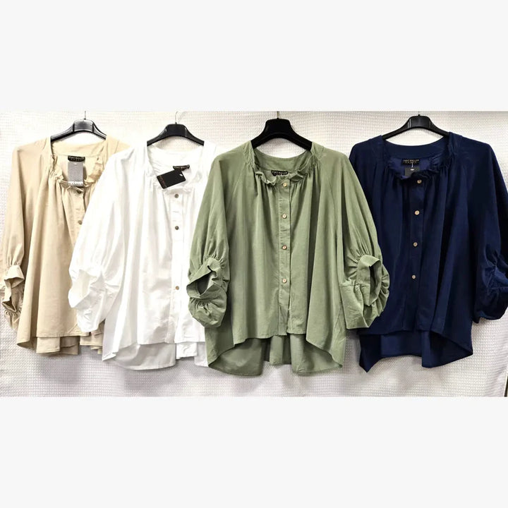 Cotton Ribbed Button Blouse - jqwholesale.com