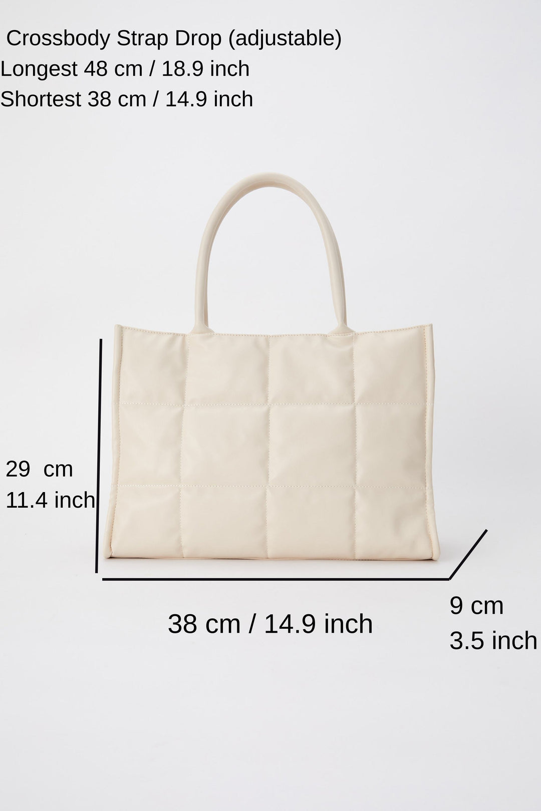 Quilted Pu Leather Tote Bag with Detachable Strap - Cream