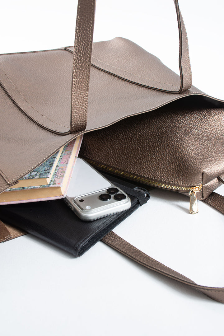 Pu Leather Weekend Bag  – 2 Pcs Set - Bronze
