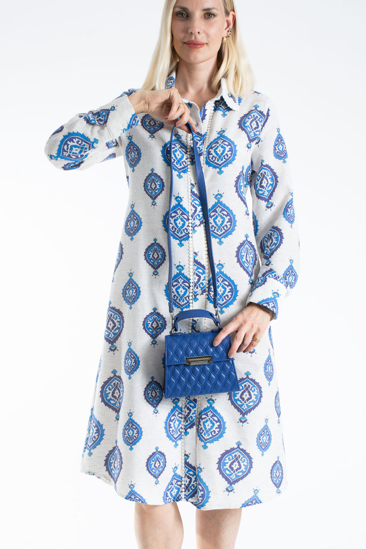 Women’s Linen Blend Ornamental Print Midi Shirt Dress