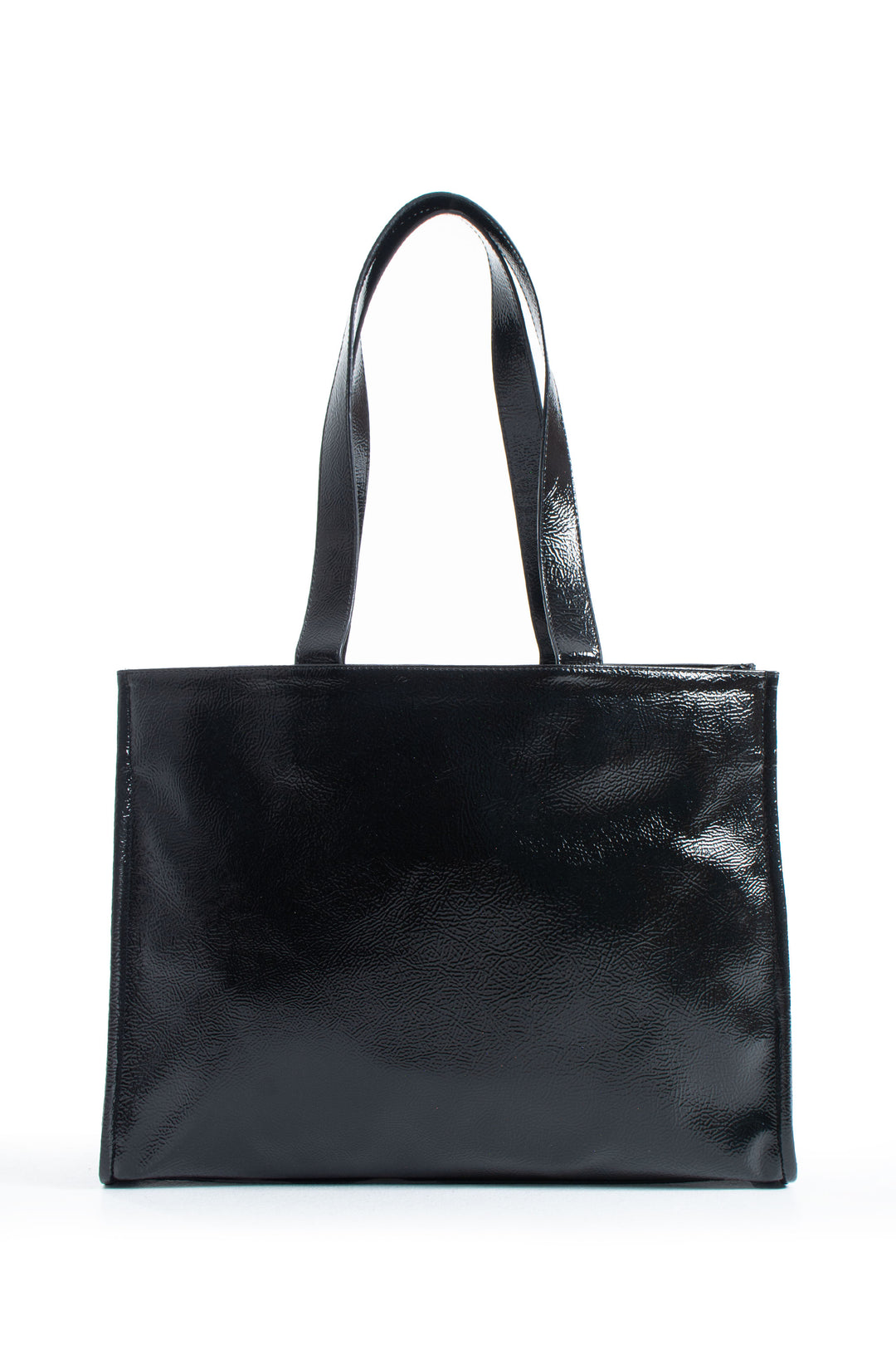 Crinkle Patent Tote Shoulder Bag - Black