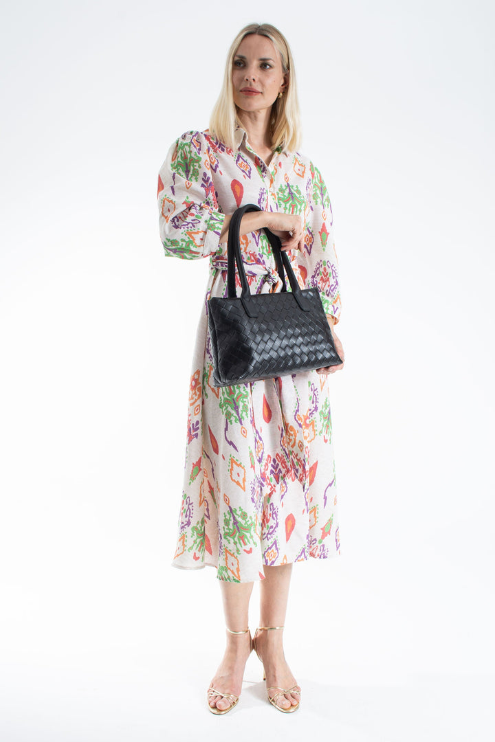Braided Pu Leather Shoulder Bag - Black