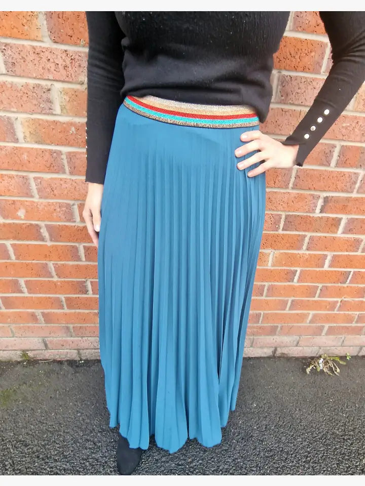 Pleated MAXI Skirt with Rainbow Elasticated Waistband - jqwholesale.com