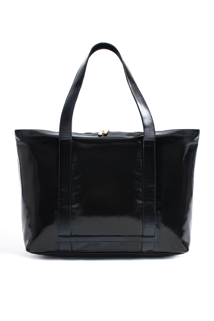 Metallic Finish Pu Leather Weekend Bag - Black
