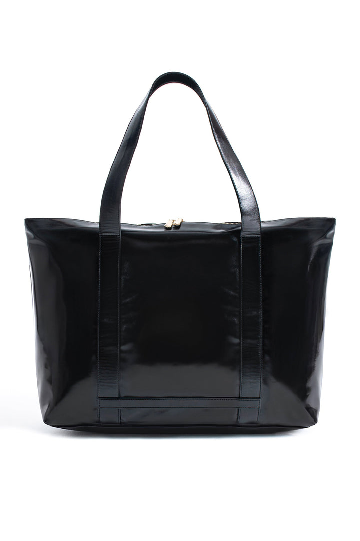 Metallic Finish Pu Leather Weekend Bag - Black