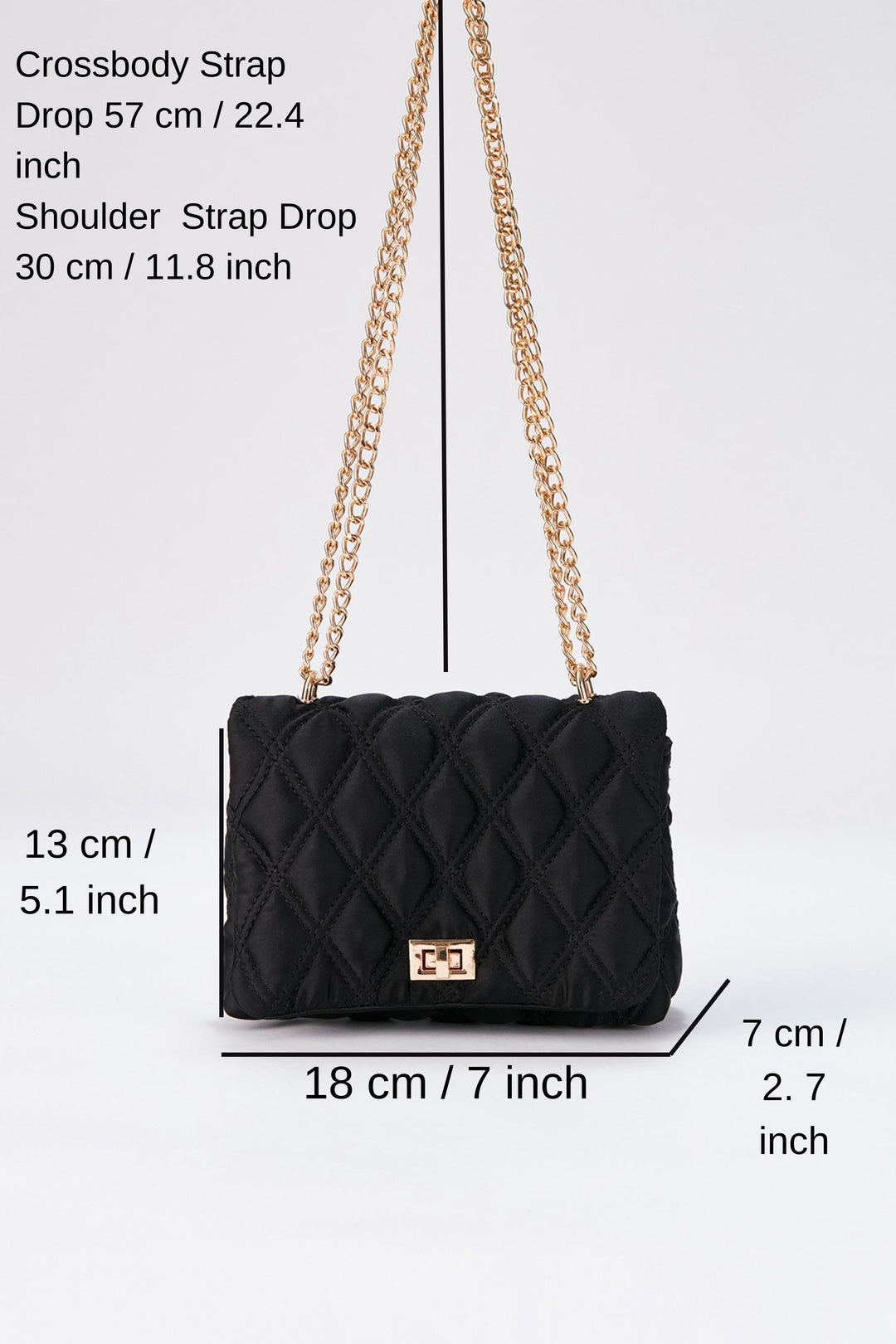 Quilted Satin Mini Crossbody & Shoulder Bag - Black