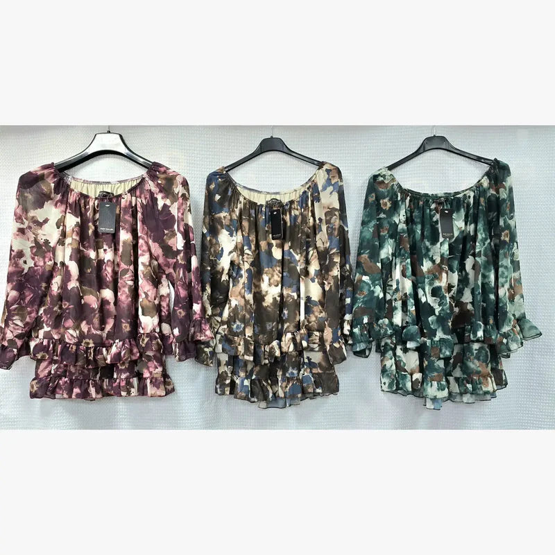 Marble Frill Hem Tier Blouse (6 Colours) - jqwholesale.com