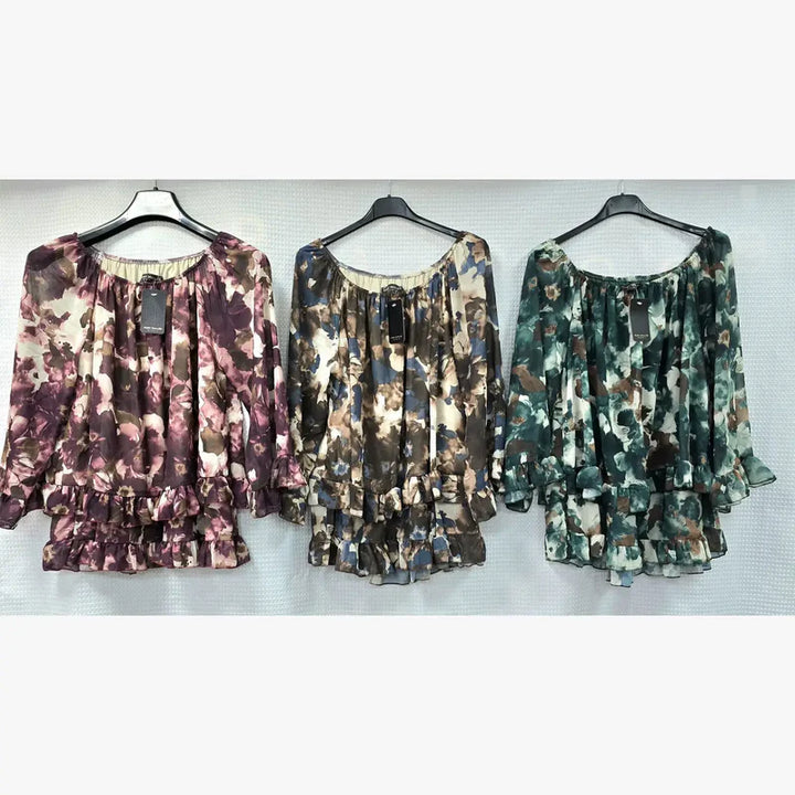 Marble Frill Hem Tier Blouse (6 Colours) - jqwholesale.com