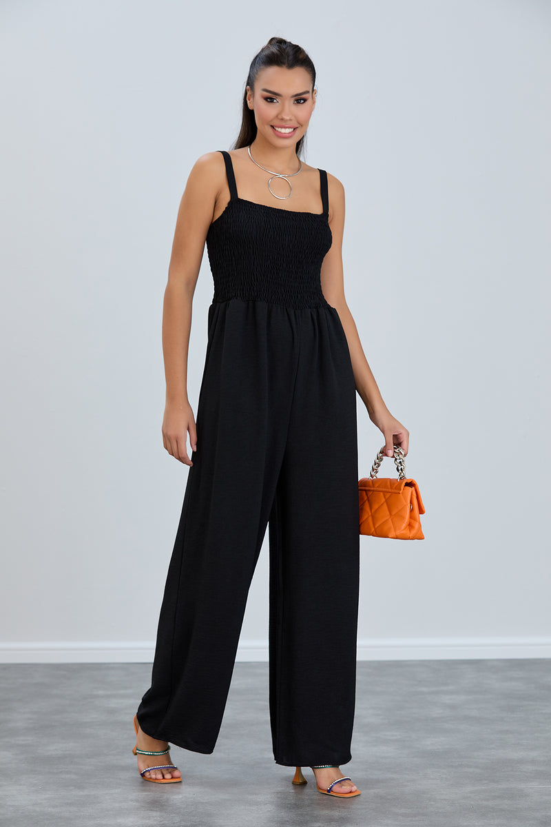 Effortless Wide Leg Cami Jumpsuit in Classic Black - jqwholesale.com