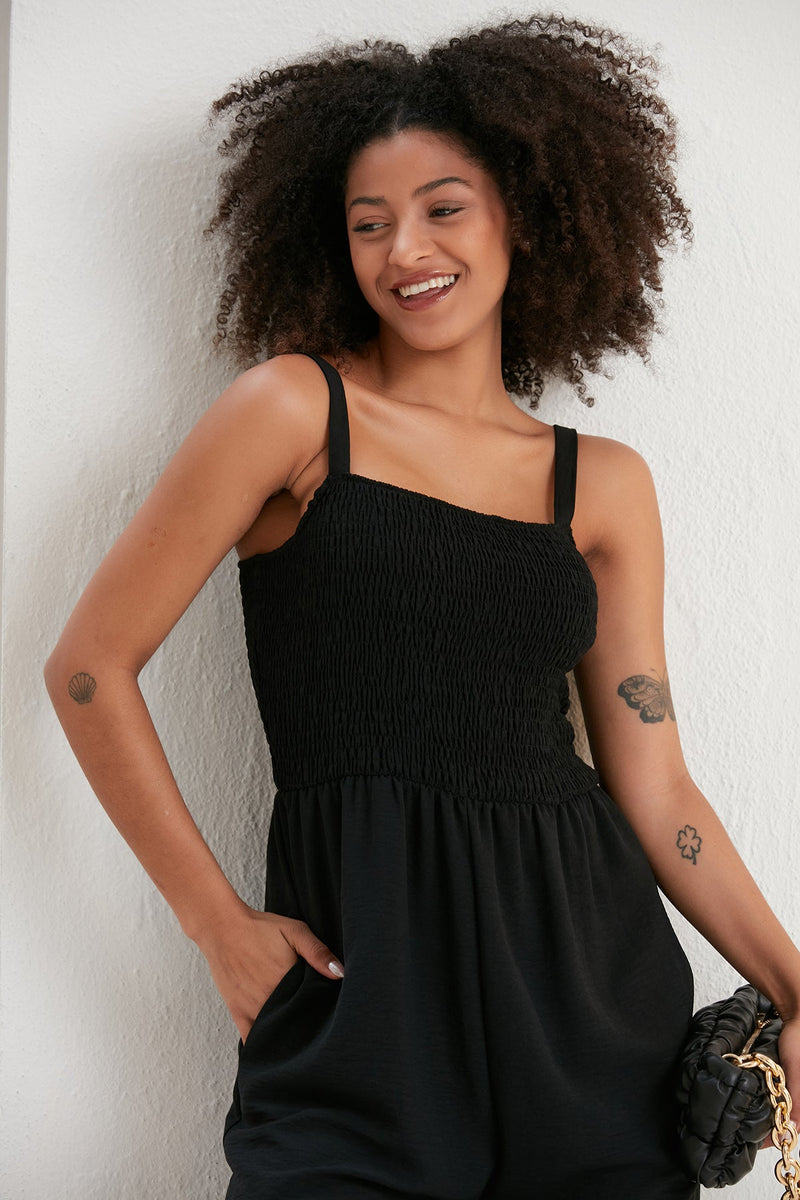 Effortless Wide Leg Cami Jumpsuit in Classic Black - jqwholesale.com