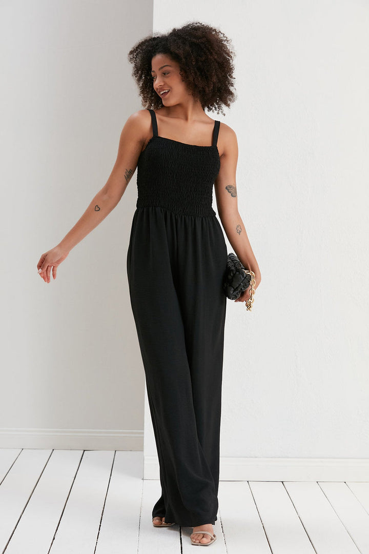 Effortless Wide Leg Cami Jumpsuit in Classic Black - jqwholesale.com