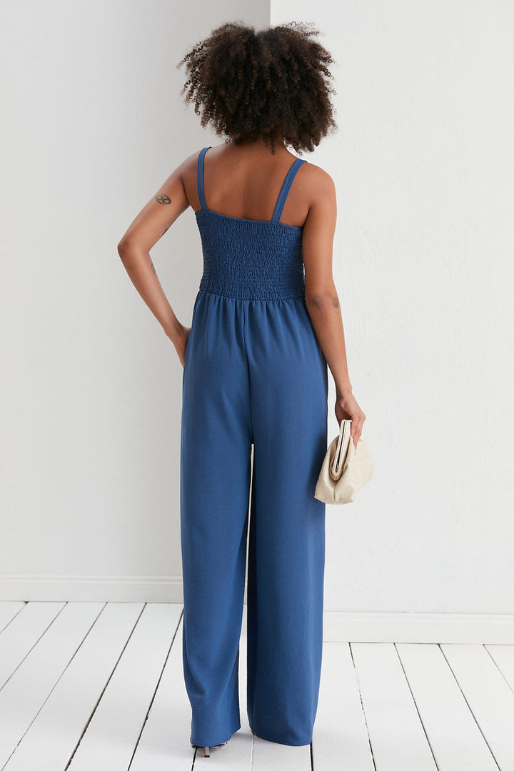 Effortless Wide Leg Cami Jumpsuit in Navy - jqwholesale.com