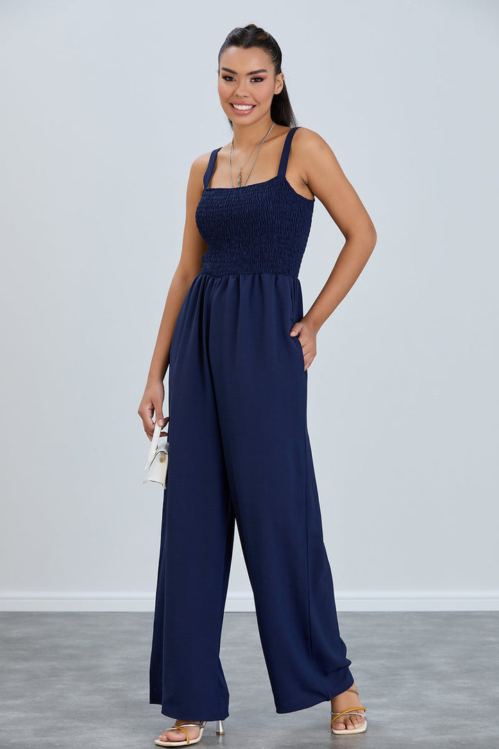 Effortless Wide Leg Cami Jumpsuit in Navy - jqwholesale.com