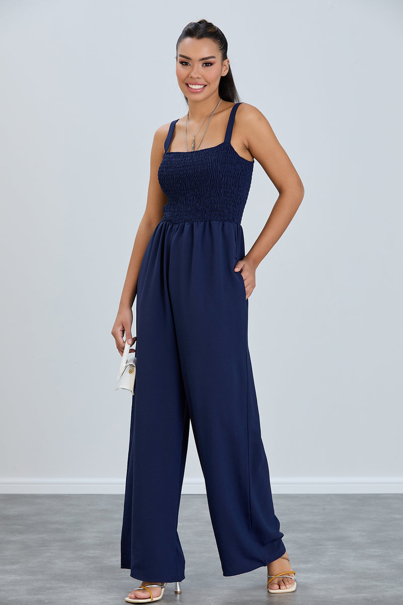 Effortless Wide Leg Cami Jumpsuit in Navy - jqwholesale.com