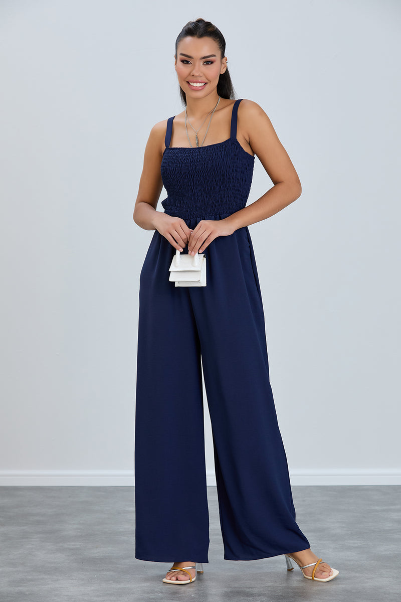 Effortless Wide Leg Cami Jumpsuit in Navy - jqwholesale.com