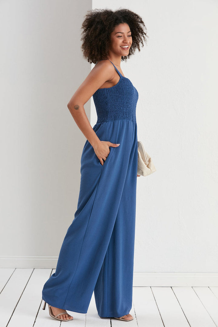 Effortless Wide Leg Cami Jumpsuit in Navy - jqwholesale.com