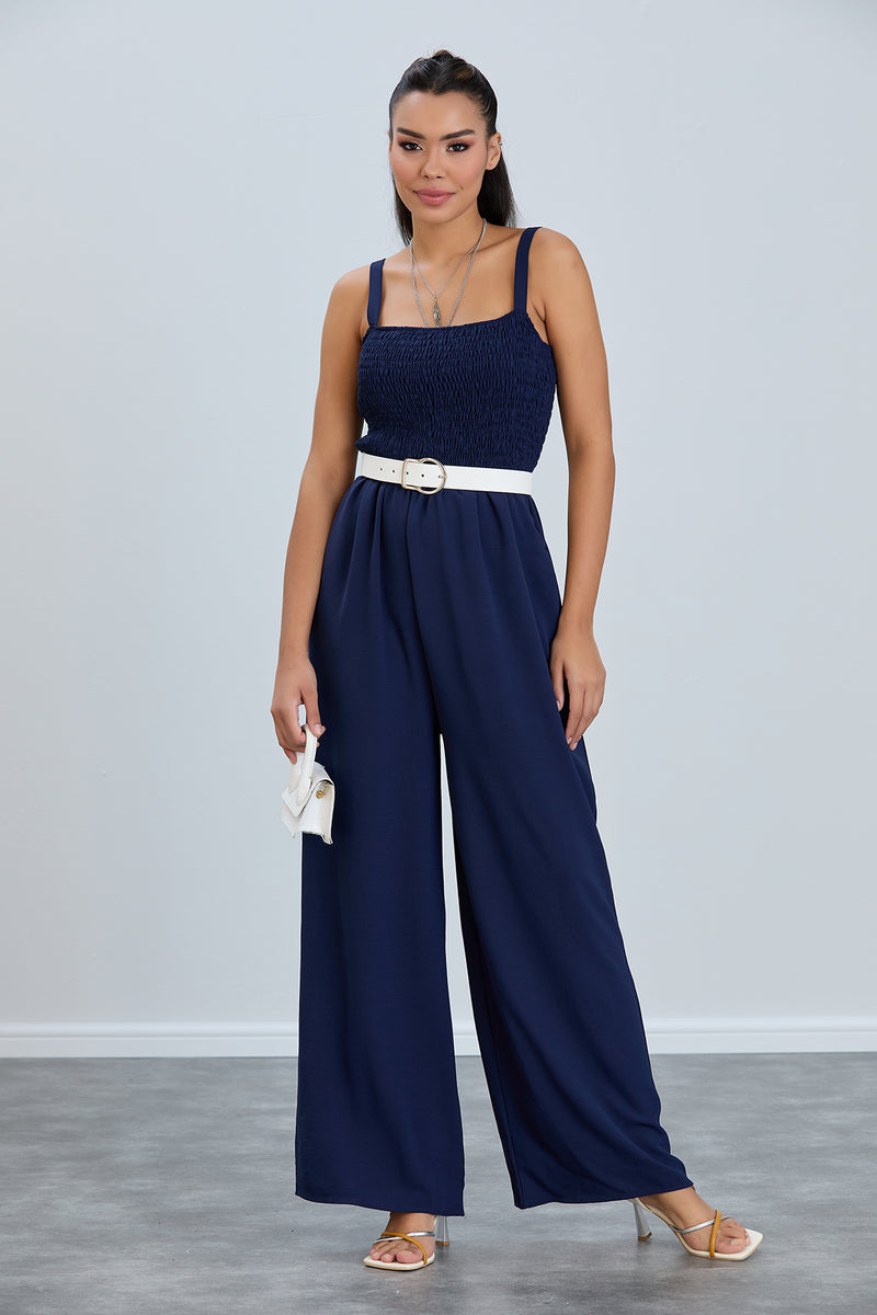 Effortless Wide Leg Cami Jumpsuit in Navy - jqwholesale.com