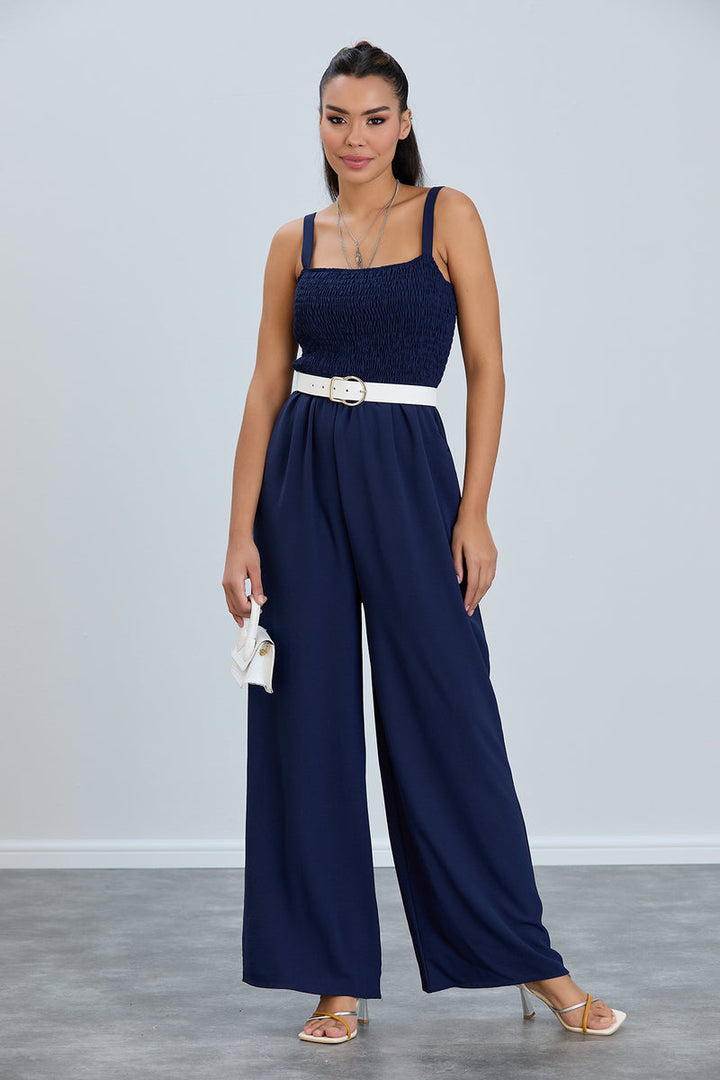 Effortless Wide Leg Cami Jumpsuit in Navy - jqwholesale.com