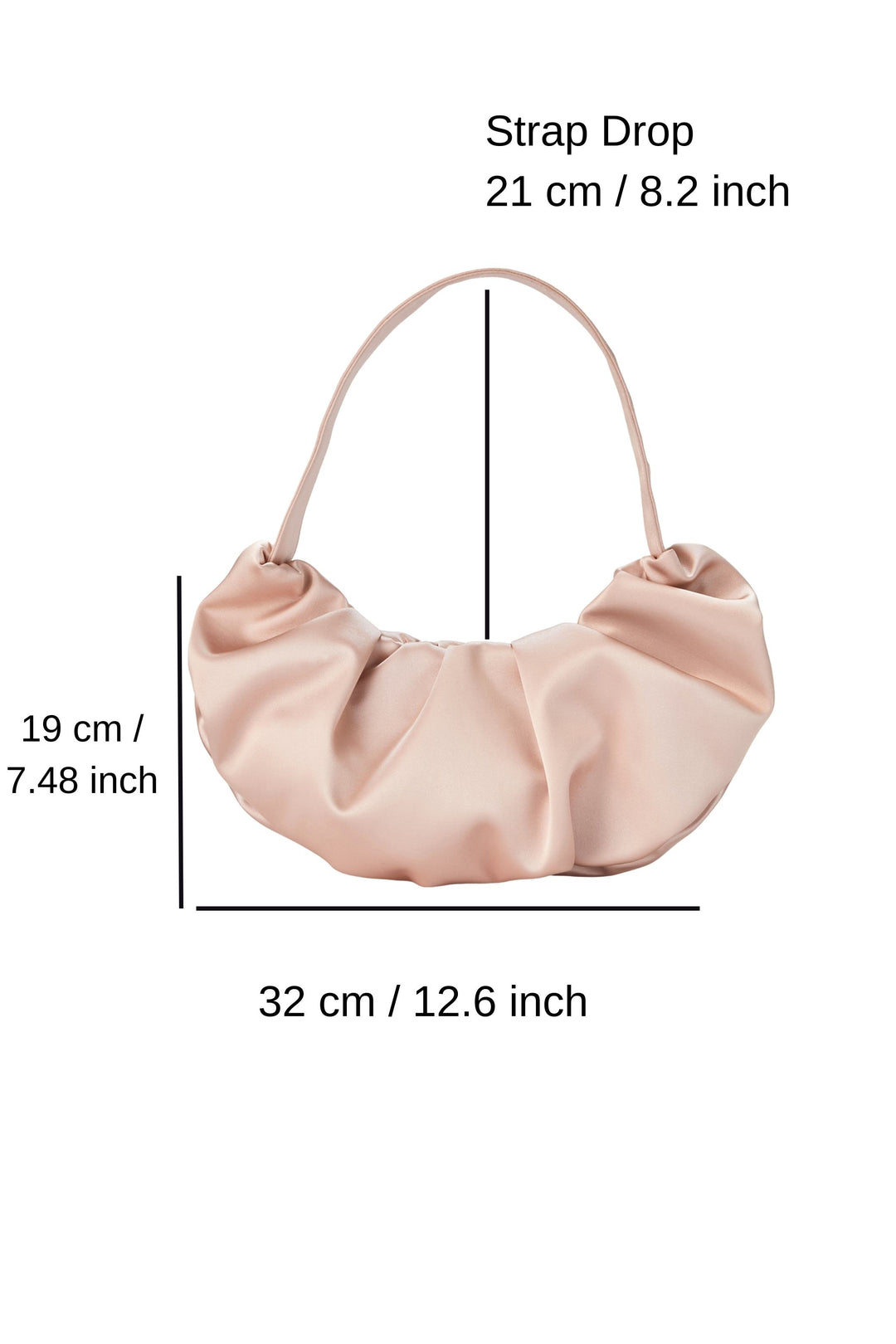 Pleated Satin Shoulder Bag - Beige