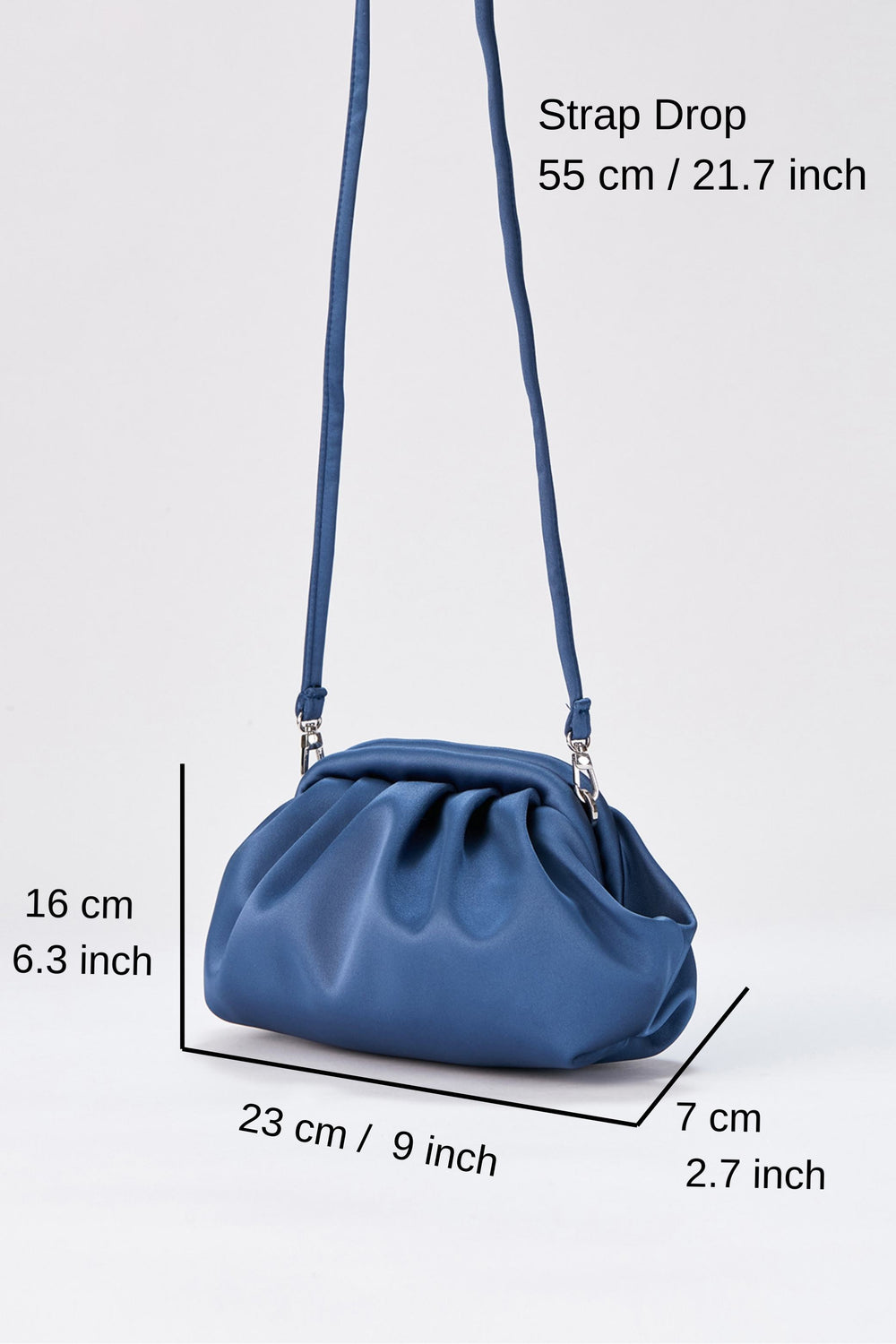 Satin Pouch Bag With Detachable Crossbody Strap - Blue