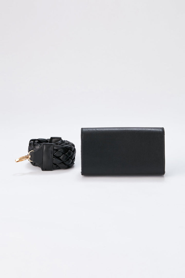 Mini Shoulder Bag with Chuncky Braided Strap - Black