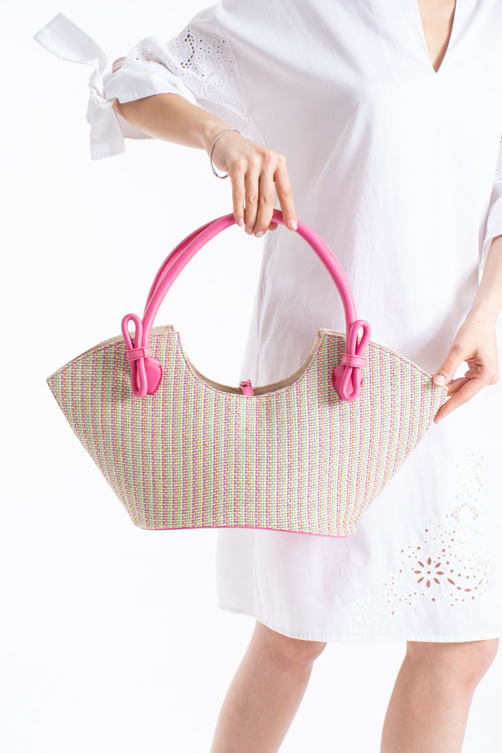 Woven Straw Tote Bag - Pink