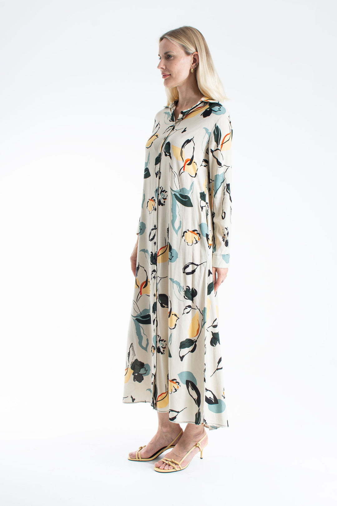 Womens Viscose Abstract Floral Maxi Shirt Dress